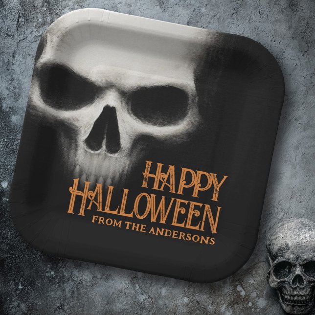 Happy Halloween creepy ghost skull black orange Paper Plates (Happy Halloween creepy ghost skull black orange Paper Plates)