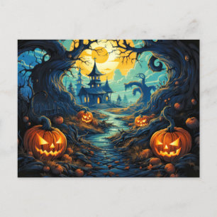 Happy Halloween Creepy Haunted Forest Postcard