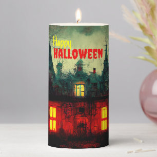Happy Halloween Creepy Haunted House Pillar Candle