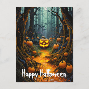 Happy Halloween Creepy Jack o Lantern Pumpkins Postcard