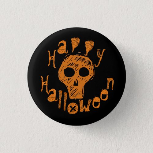 Happy Halloween Creepy Orange Skull Button