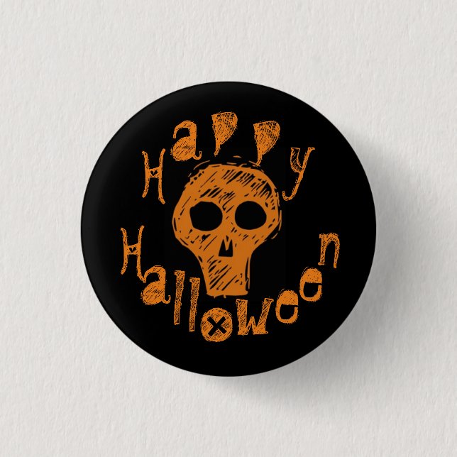 Happy Halloween Creepy Orange Skull Button (Front)