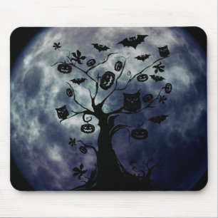 Happy Halloween Creepy Owls on a Tree Mousepad