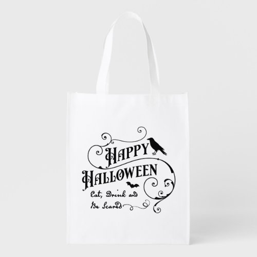 Happy Halloween Creepy Raven Crow Grocery Bag