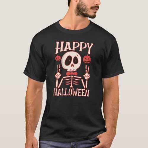 Happy Halloween Creepy Skeleton Pumpkins T_Shirt