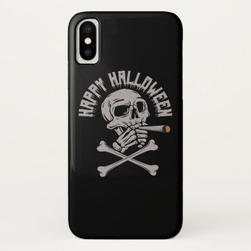 Happy Halloween Creepy Skull Smoking Cigarette iPhone XS Case