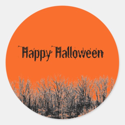 Happy Halloween Creepy Woods Orange Black Classic Round Sticker