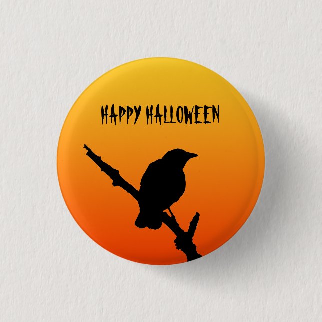 Happy Halloween Crow Button Badge (Front)