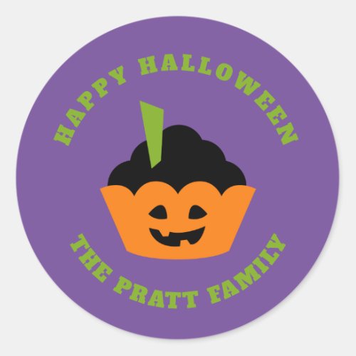 Happy Halloween Cupcake Jack_o_Lantern Wrapper Classic Round Sticker