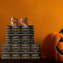 Happy Halloween Custom Black Orange Party Wrapping Paper
