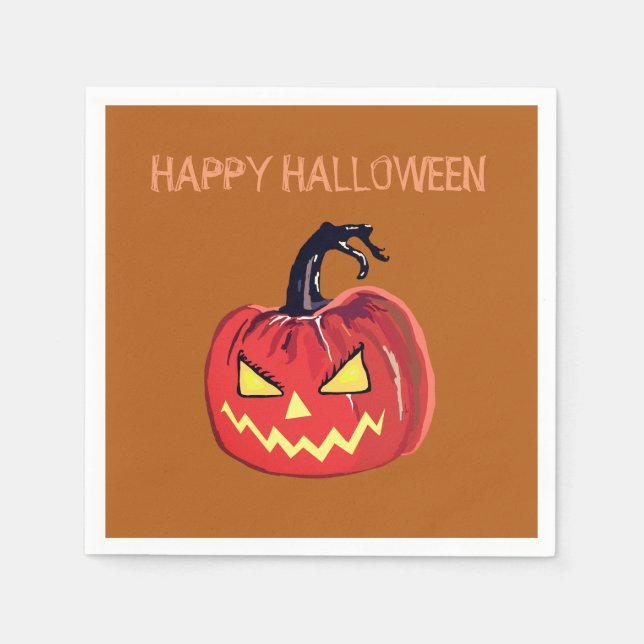 Happy Halloween Custom Cocktail Napkin Pumpkin (Front)