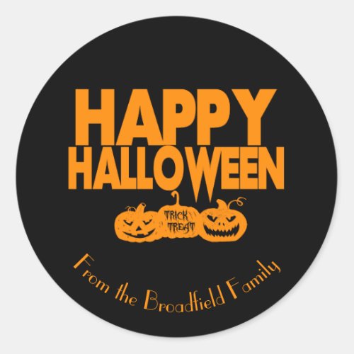 Happy Halloween Custom Family Name Party Classic Round Sticker