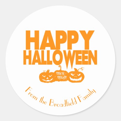 Happy Halloween Custom Family Name Party Classic Round Sticker