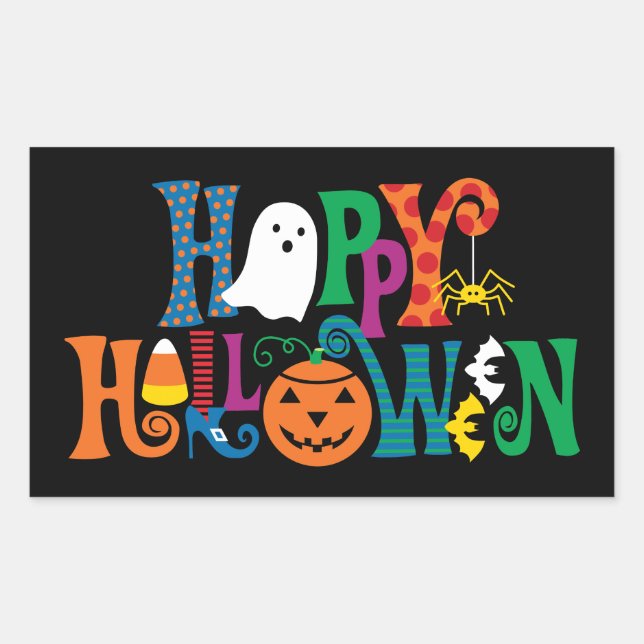 Happy Halloween Custom Lettering Rectangular Sticker (Front)