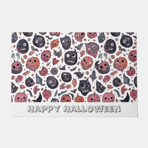 Happy Halloween Custom Monogram Initial Pumpkins Doormat