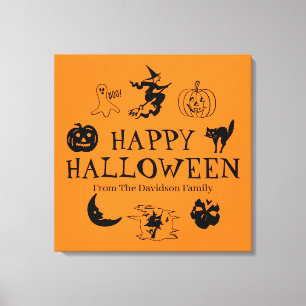 Happy Halloween custom name black and orange Canvas Print