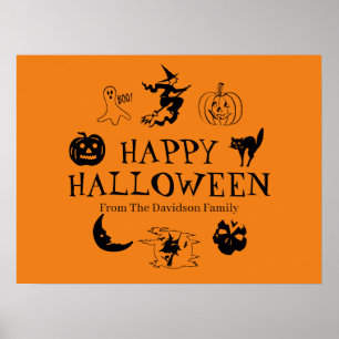 Happy Halloween custom name black and orange Poster