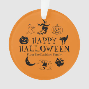 Happy Halloween custom name black & orange decor Ornament