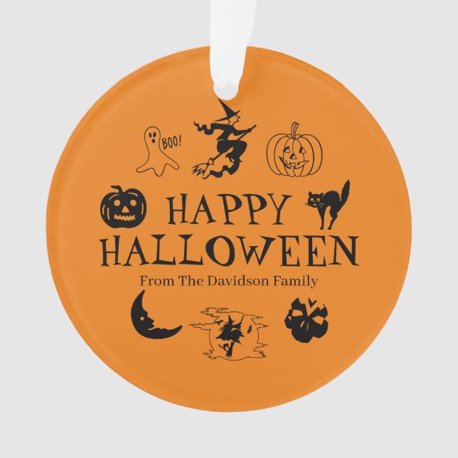 Happy Halloween custom name black & orange decor  Ornament (Front)