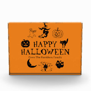 Happy Halloween custom name black & orange decor Photo Block