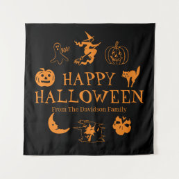 Happy Halloween custom name black orange decor Tapestry