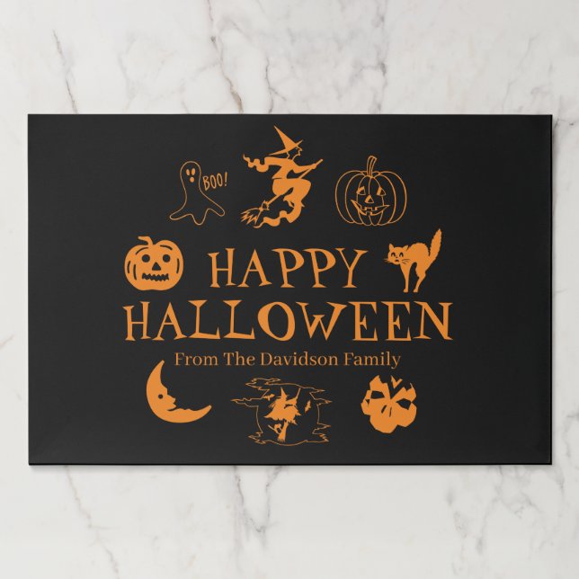 Happy Halloween custom name black orange placemats (Front)