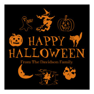 Happy Halloween custom name black orange Poster