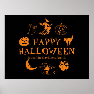 Happy Halloween custom name black orange Poster