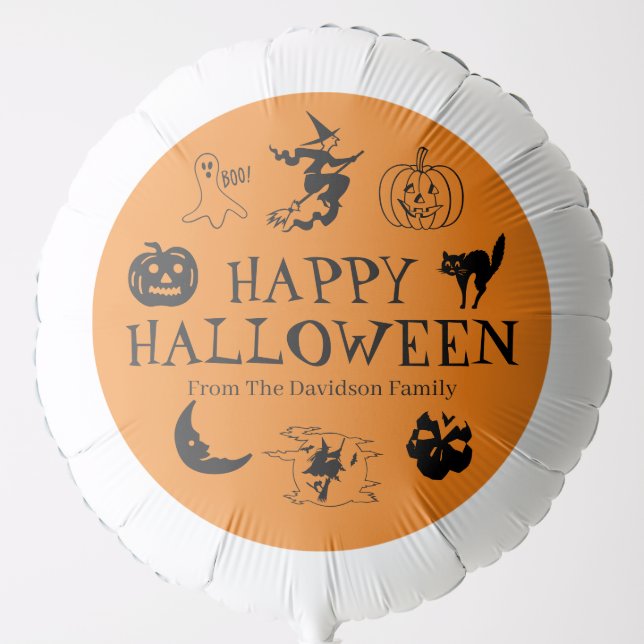 Happy Halloween custom name black orange spooky Balloon (Front)