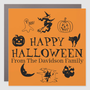 Happy Halloween custom name black & orange spooky Car Magnet