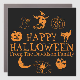 Happy Halloween custom name black orange spooky Car Magnet