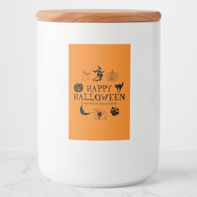 Happy Halloween custom name black & orange spooky Food Label (Front)
