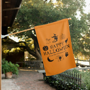 Happy Halloween custom name black & orange spooky House Flag