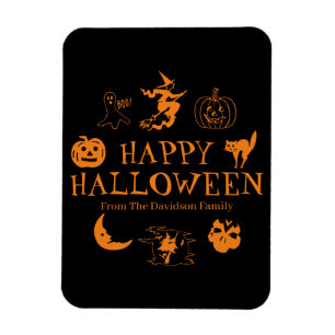 Happy Halloween custom name black orange spooky Magnet