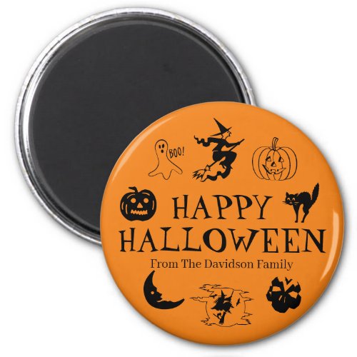 Happy Halloween custom name black  orange spooky Magnet
