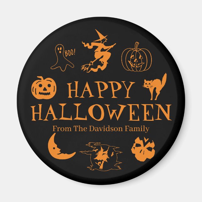 Happy Halloween custom name black orange spooky  Magnet (Front)