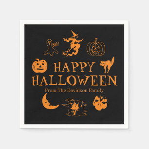 Happy Halloween custom name black orange spooky Napkins