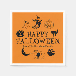 Happy Halloween custom name black & orange spooky Napkins