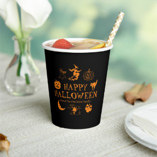 Happy Halloween custom name black orange spooky Paper Cups
