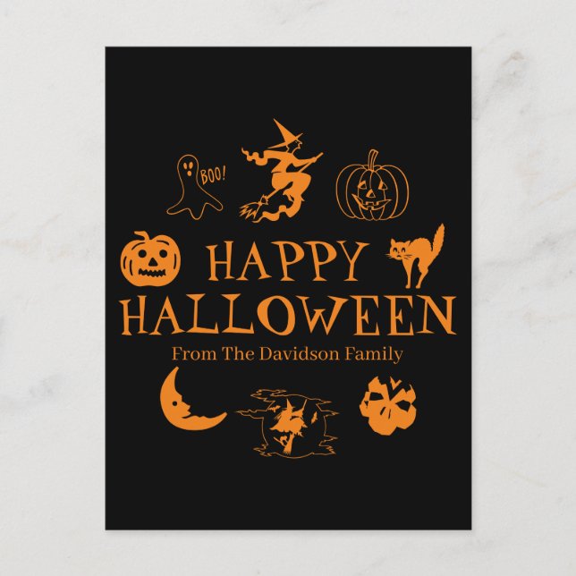 Happy Halloween custom name black orange spooky  Postcard (Front)