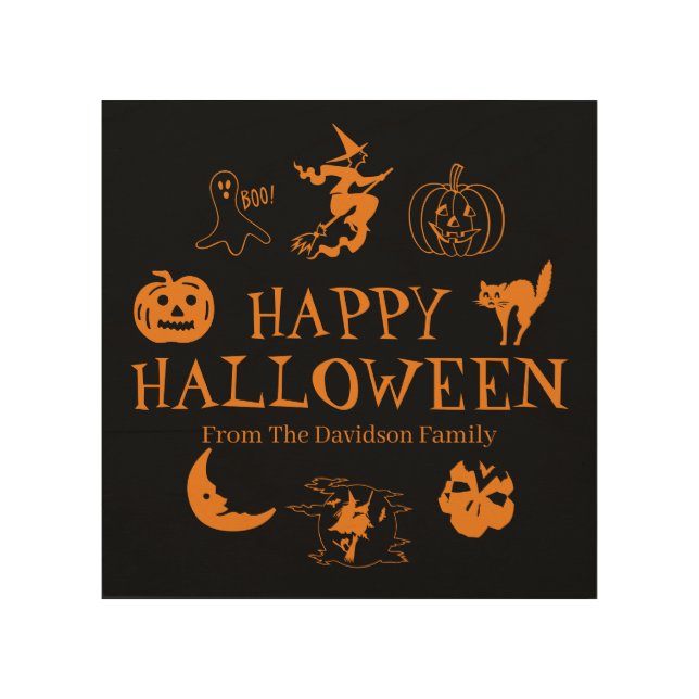 Happy Halloween custom name black orange Wood Wall Art (Front)