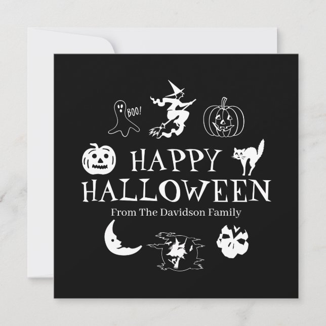 Happy Halloween custom name black spooky card (Front)