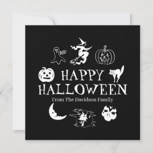 Happy Halloween custom name black spooky card