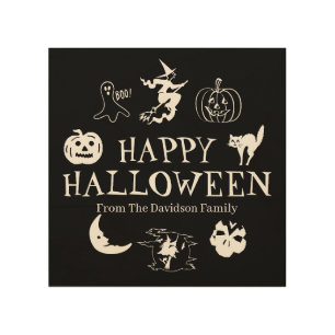 Happy Halloween custom name black spooky decor