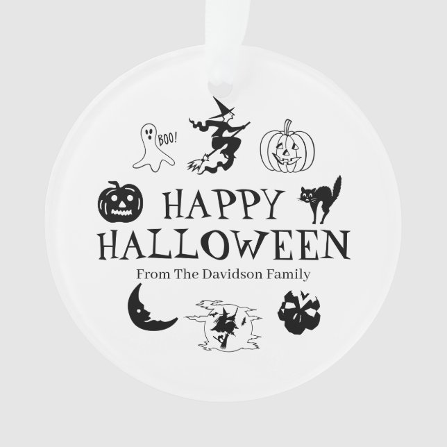 Happy Halloween custom name black spooky decor Ornament (Front)