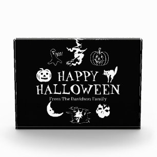 Happy Halloween custom name black spooky decor Photo Block