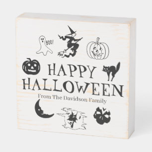 Happy Halloween custom name black spooky decor Wooden Box Sign