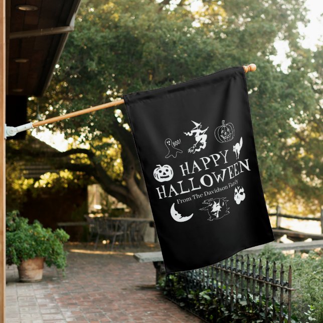 Happy Halloween custom name black spooky House Flag (In SItu)