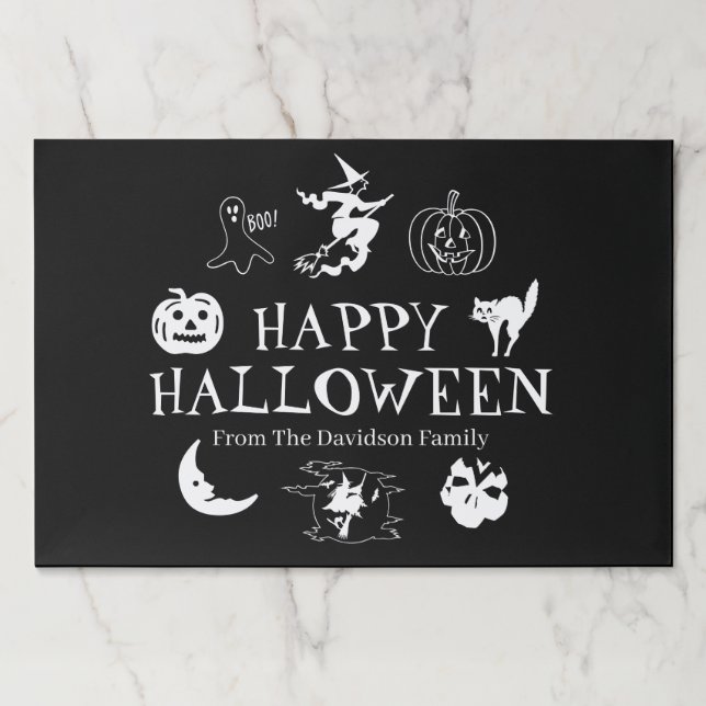 Happy Halloween custom name black spooky placemats (Front)