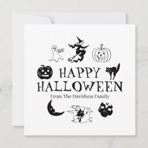 Happy Halloween custom name black white card